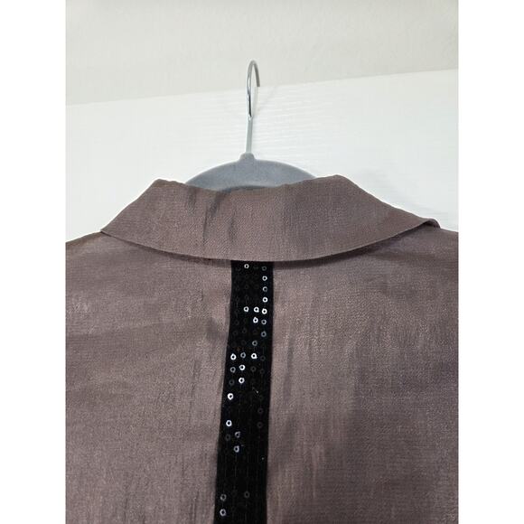 IC By Connie K Elegant Glittery Brown Sequin Trim Asymmetrical Blouse Size Small - Picture 10 of 14